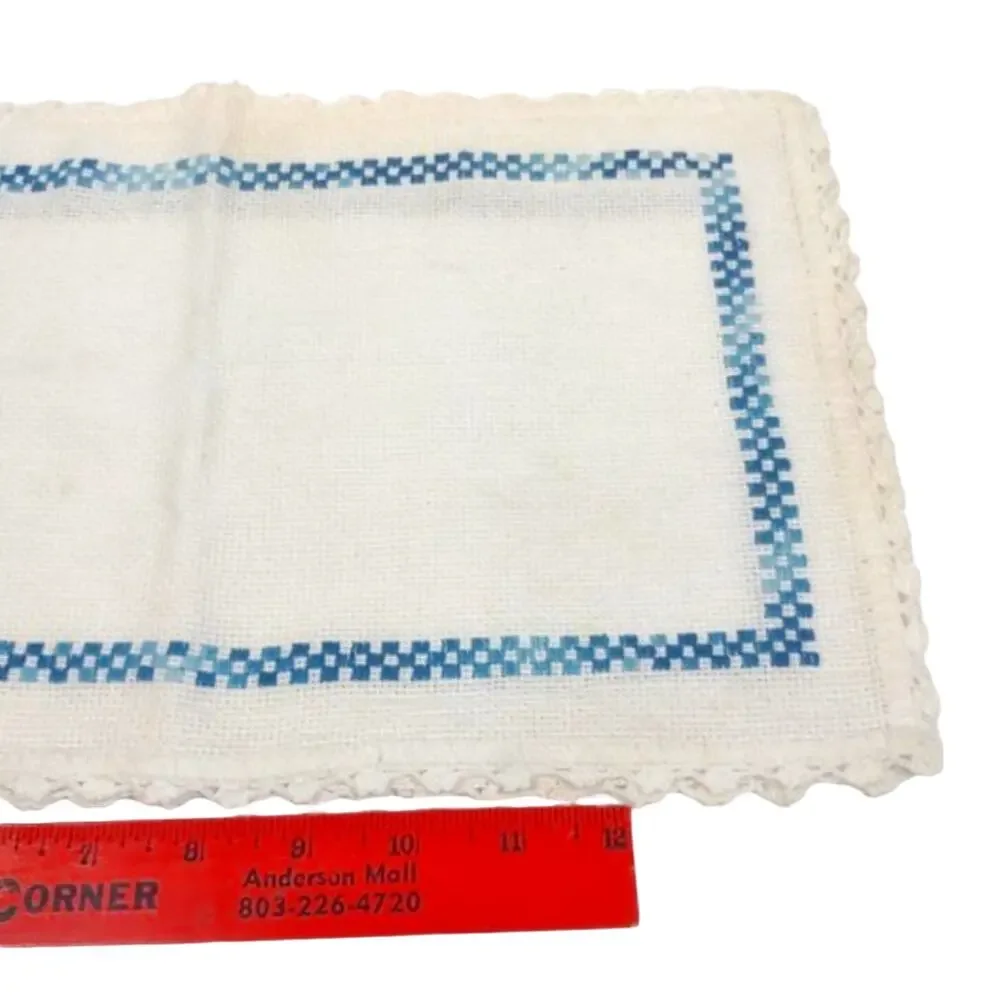 2 Handmade Doilies Embroidered w Crochet Trim 15